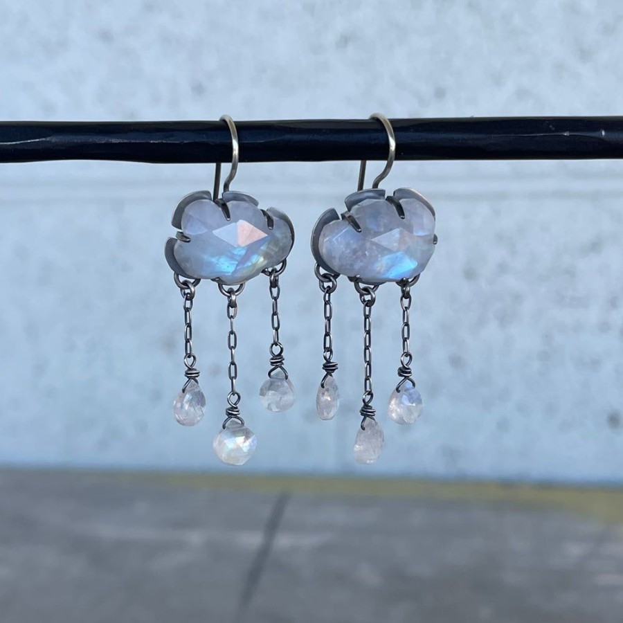 Jewelry Lisa Crowder Stone | Rainbow Moonstone Cloud Earrings