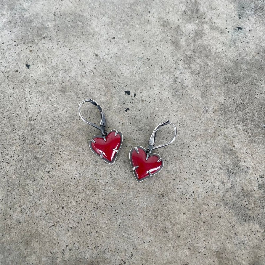 Jewelry Lisa Crowder Enamel | Tiny Heart Drop Earrings