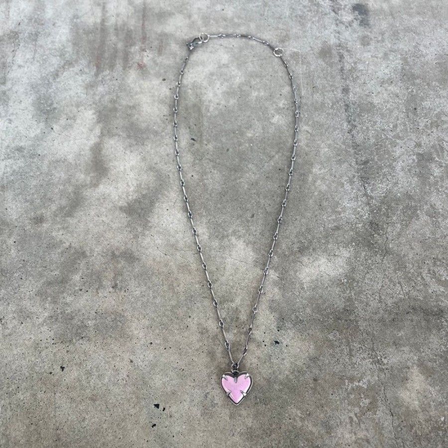 Jewelry Lisa Crowder Enamel | Tiny Enamel Heart Necklace-Pink