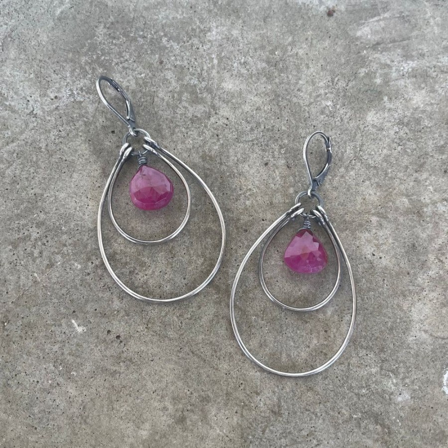 Jewelry Lisa Crowder Stone | Medium Double Stirrup Earrings With Ruby