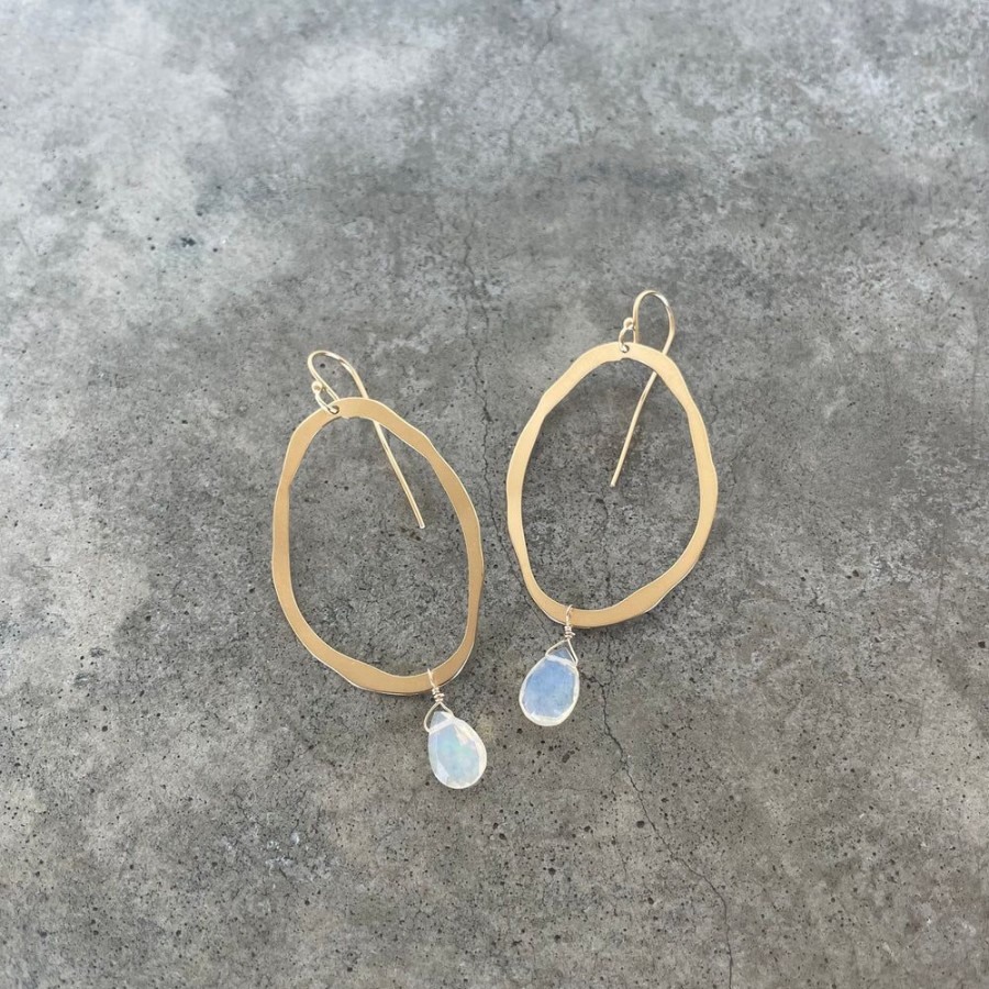 Jewelry Lisa Crowder Stone | Extra Thin Rough Cut Earring With Opal-Gold