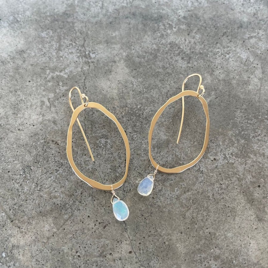 Jewelry Lisa Crowder Metal | Small Extra Thin Rough Cut Earring With Opal-Vermeil