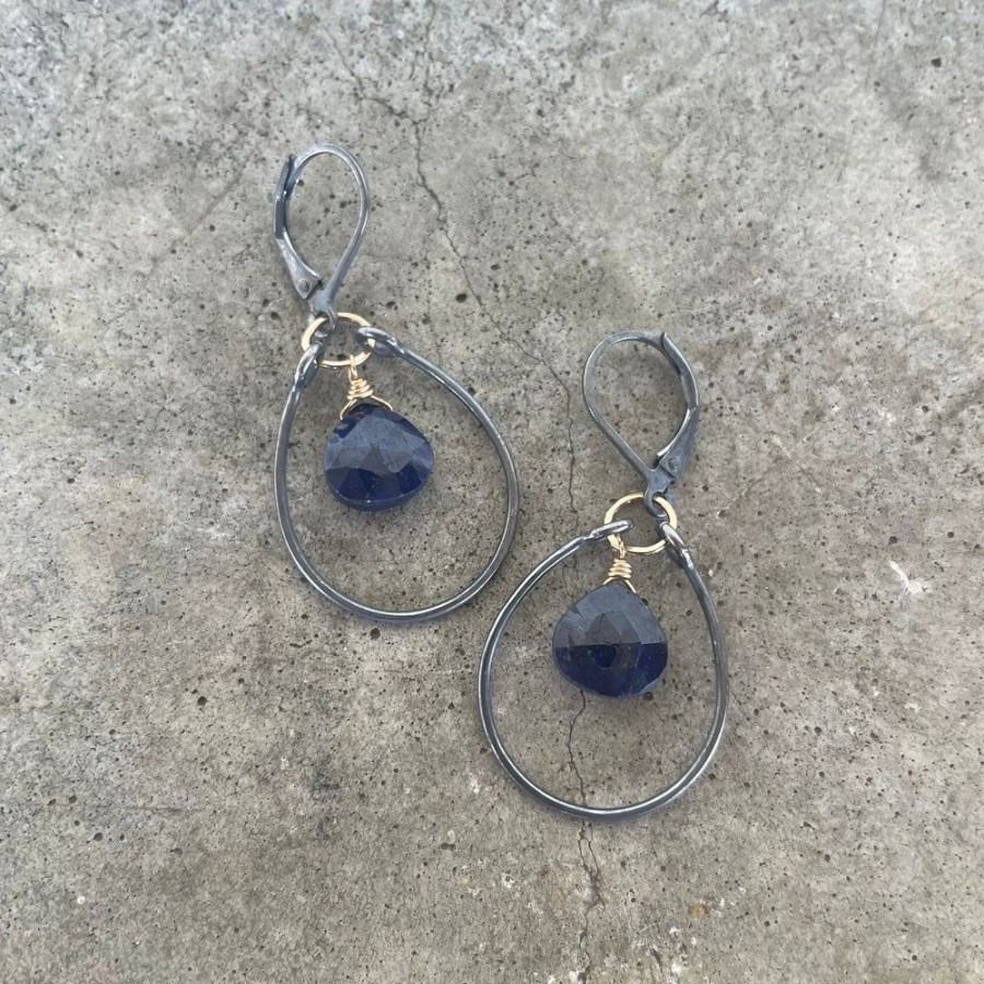 Jewelry Lisa Crowder Metal | Single Stirrup 2 Tone Earrings With Sapphire