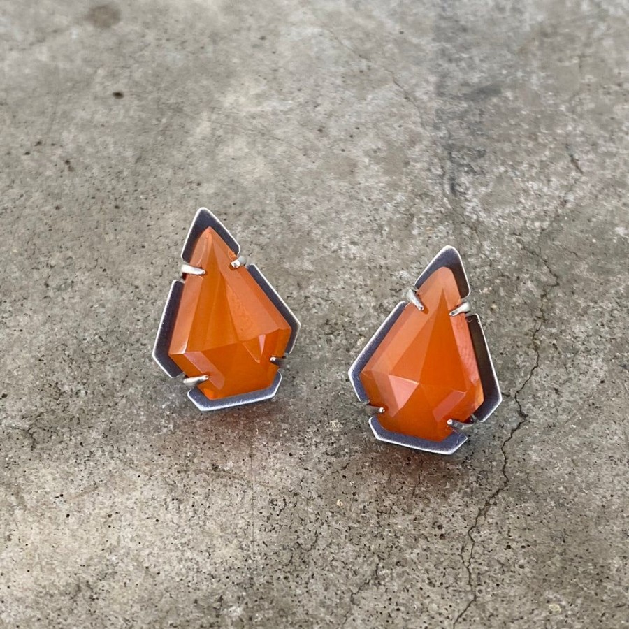 Jewelry Lisa Crowder Stone | Carnelian Elongated Geometric Post Earrings