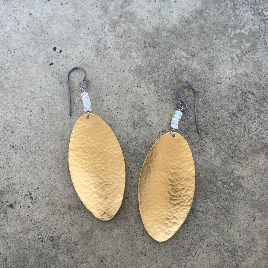 Jewelry Lisa Crowder Stone | Hammered Oval Drop Earrings With Opal